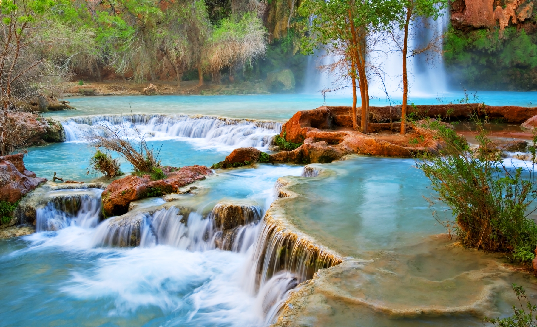 Pools at base of Havasu Falls. Havasupai Indian Reservation